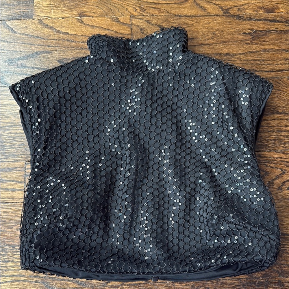 Black Sequin Short-Sleeve Blouse